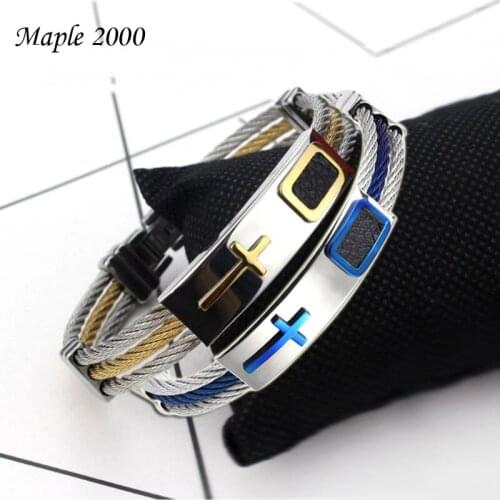 Punk mens bracelet Titanium steel cross bracelet mens simple punk mens stainless steel bracelet luxury Golden fashion jewelry