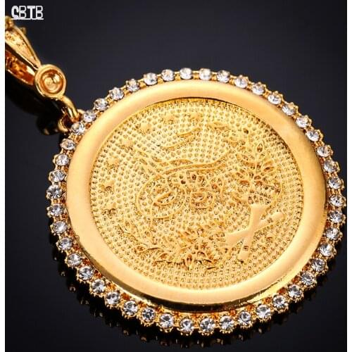 New Fashion Hot Sale High-end Womens Jewelry Gold Round Carved Crystal Pendant Necklace Wedding Jewelry Gift Wholesale Unfading