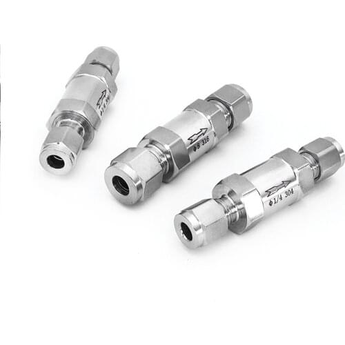 Fit 3/6/8/10/12-18mm 1/8" 1/4" 3/8" 1/2" OD Tube Compression Check Valve One Way Non-return Inline 304 316 Stainless