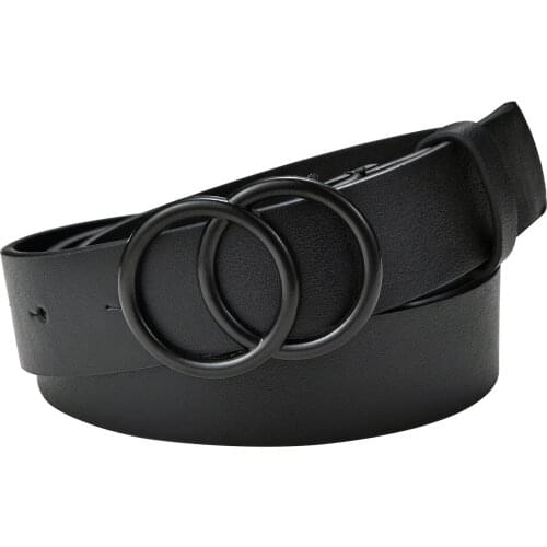 Fashion Leather Waist Belts Women For Jeans Double Ring Buckle Ladies Belt For Dresses Black Women Belt Wild Waistband Ladies