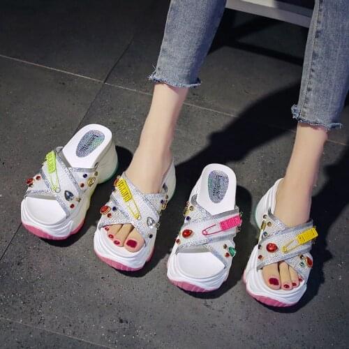 Slippers Casual Womens Shoes With Platform Pantofle Heeled Mules Increased Internal Slides Luxury Flat 2020 Summer Heels High