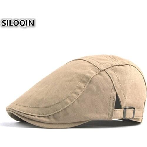 SILOQIN Mens Hat Simple Light Board Cotton Berets Adjustable Head Size Classic Sun Visor Bone Caps For Adult Men Dads Hats