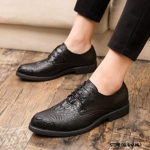 New Fashion Pointed Black Crocodile Pattern Oxford Dress Shoes For Men Moccasins Wedding Prom Gentleman Formal Footwear Zapatos