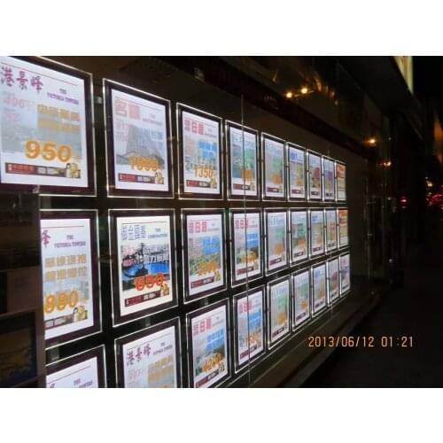 30PCS Vertical A4 Real Estate Agent Window Display LED Illuminated Panel,Single Side Cable Wire Hanging Acrylic Frame System