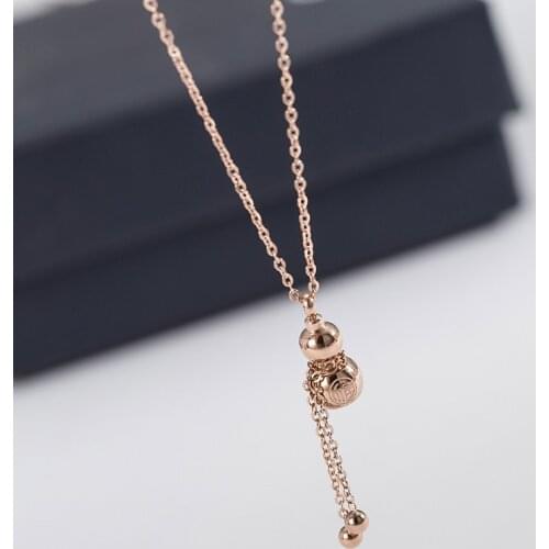 YUN RUO 2018 Rose Gold Color Fortunate Gourd Pendant Necklace Fashion Titanium Steel Woman Jewelry Gift Prevent Fade & Allergic