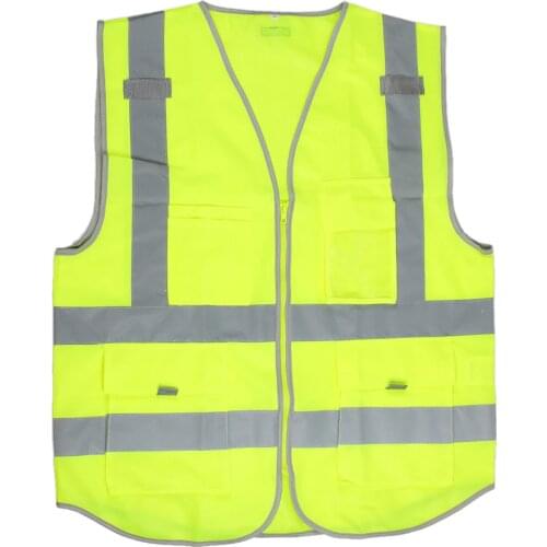 Hi-Vis Safety Vest W/Zipper Reflective Jacket Security Waistcoat 4 Pockets Coat