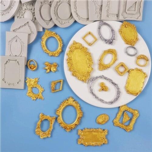 DIY Mirror Fondant Cake Decorating Tools Frame Cupcake Chocolate Wedding Cake Border Silicone Molds Kitchen Baking Moulds