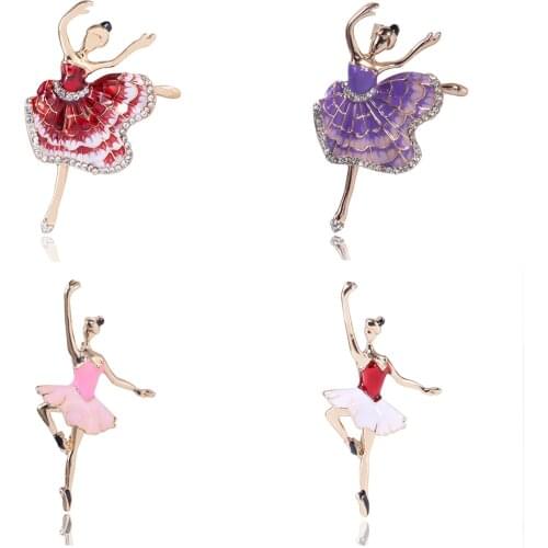 Cute Dance Retro Sweet Style Ballerina Crystal Rhinestone Brooch Ladies Coat Brooch Jewelry Brooch Fashion Wedding Jewelry