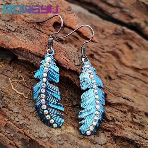 Female Court Retro Konglan Colorful Feather Earrings Fashion Bohemian Style Inlaid AB Diamond Earrings For Women Luxury Jewelry