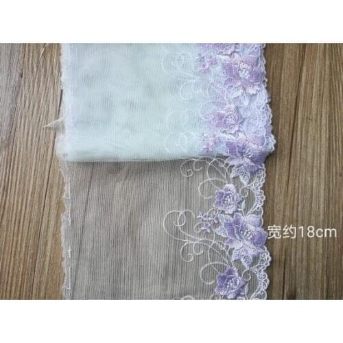 1Yard Pink Violet Flowers Embroidery Lace Trim Mesh Tulle Fabric For Bra Lingerie Underwear Handmade Dress Decor 22cm Width
