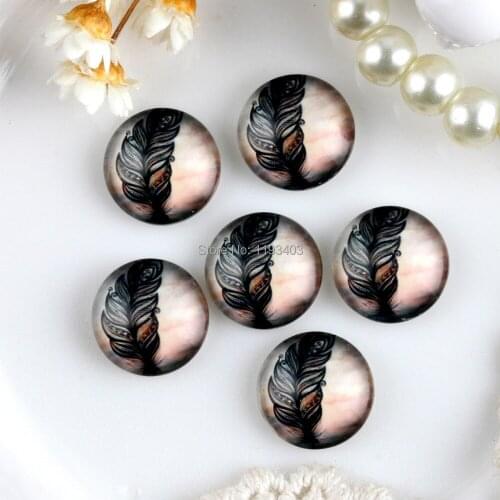 40PCS 12mm)/Round12mm 20mm 25mm 30mm Glass Cabochon DIY For jewelry finding Cameo Setting,Dome Flat Back Beads-Feather-94-21