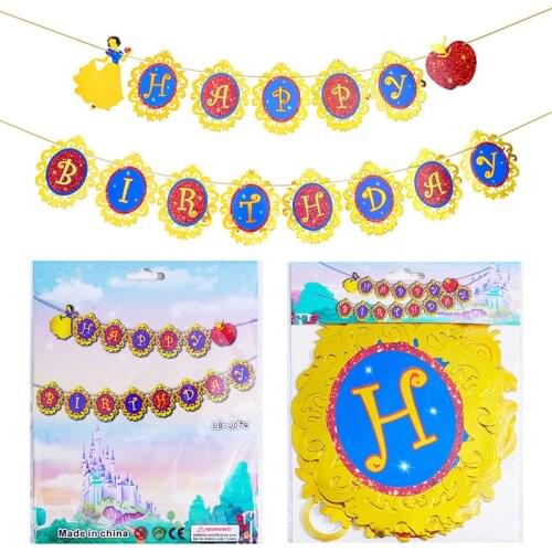 Snow White Theme Frozen Happy Birthday Banner Baby Shower Birthday Party Decorations Happy Princess Birthday Bunting Garland