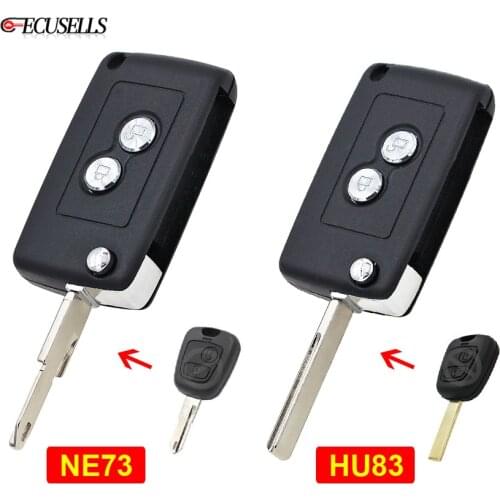 Folding Flip 2 Button Remote Car Key Shell Case with HU83 / NE73 Blade for Peugeot 307 107 1007 207 407 607 206 205 106 405