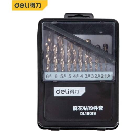 Deli 19pcs 1-10mm Twist Drill Bit Set Hole Cutter High Speed Steel Gun Drill Core Bit Woodworking Metal Tool Accessories