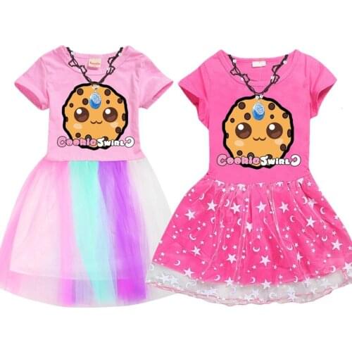 COOKIE SWIRL C Kids Dresses for Girls Fashion Princess Dress Christmas Birthday Party Rainbow Lace Costumes Summer Clothes
