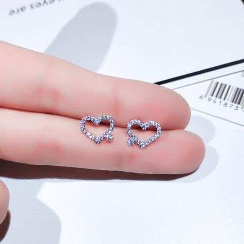 Classic Bowknot Zircon Women 925 Silver Stud Earrings Cute Heart Earrings Fashion Jewelry Womens Accessories Earrings Silver