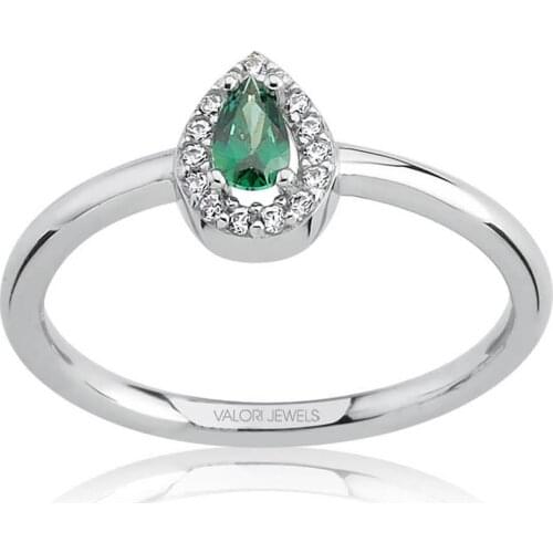 Valori Jewels 0.20 Carat, Zirconia Green And White Pear Gemstone, Rhodium Plated, Sterling Silver Ring