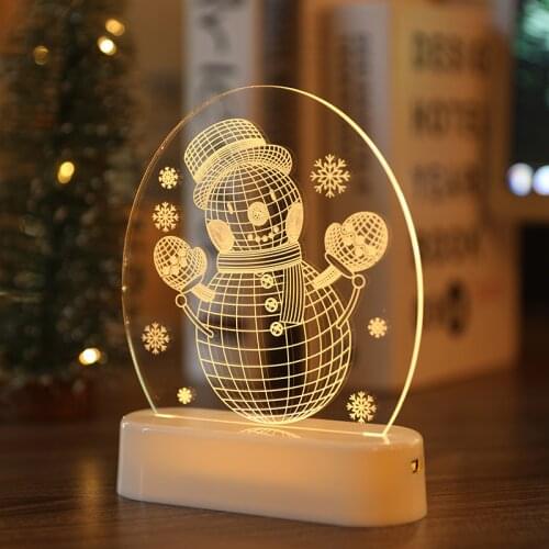 Snowman Bell Acrylic Ornament Night Light 3D Christmas Lights LED Room Decoration Home Party Atmosphere Children Holiday Gift