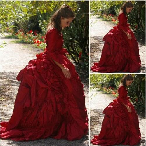 HistoricalCustomer-made Red Victorian dress 1860s Civil war Dress Vintage Cosplay dresses Scarlett dress SZ US6-36 V-308