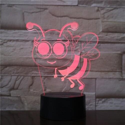 Cute Cartoon Bee 7/16 Colors Change 3D LED Night Light Sleep Bedroom Decor Lamp Love Birthday Party Gift Dropshipping 3D-2043