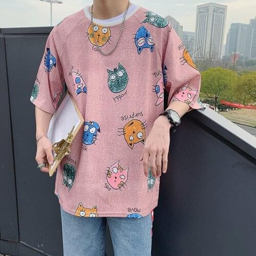 Men Carton Printed Summer TShirts Male 2020 Funny Casual Short Sleeve Tee Mens Oversize Unisex Tshirt Korean