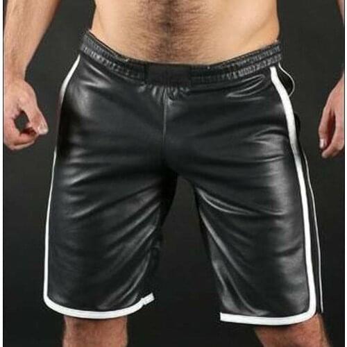 Men Sports Boxer Shorts Sexy Casual Real Black Soft Leather Gym Boxer Soft Black Pant Jogging Workout Fashion Sport Shorts Male