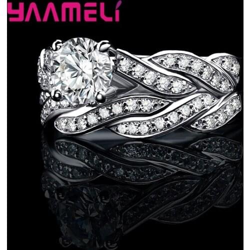Enternity Love Promise Bridal Ring Sets for Couple 925 Sterling Silver Twisted 2 pcs Natural Crystal Inlay Paved Jewellery