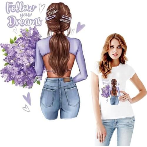 Stickers on clothes Iron on transfer for clothing logo patch Flower Girl vinyl Heat transfer badge fabric thermo applique diy