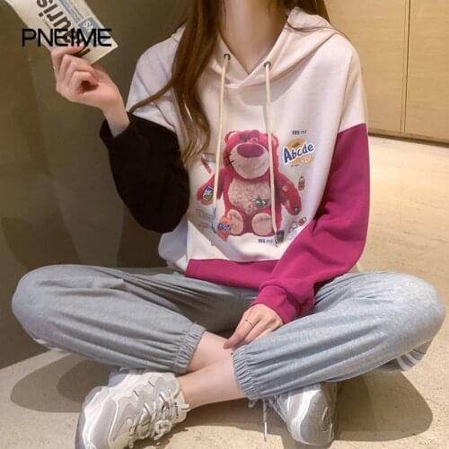 PNEIME New Coat Woman Trend Ins Hoodie Sweater Woman Student Korean Version Loose Stitching Long-sleeved Pullover Top Outer Wear