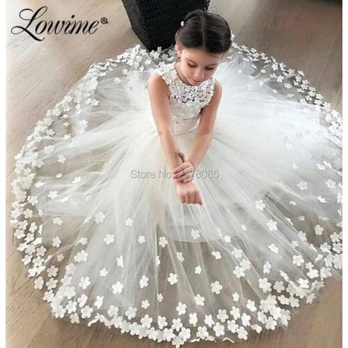Handmade 3D Flowers First Communion Dresses For Girls Beautiful Pageant Gowns Flowers Girls Dresses Birthdays Party Wedding Gown