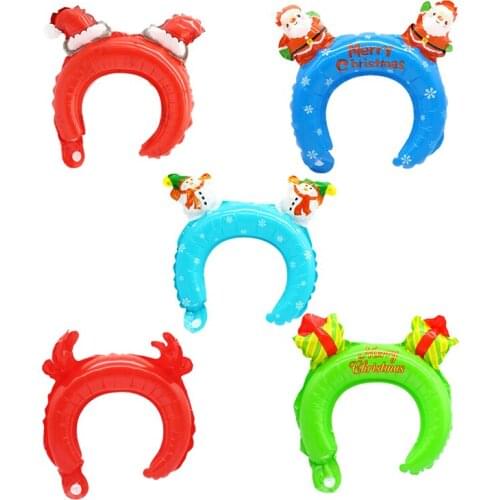 5pcs/lot Christmas Hair Band Foil Inflate Balloons Santa Claus Snowman Headbands Balloon Kids Christmas Gifts Toys Supply Globos