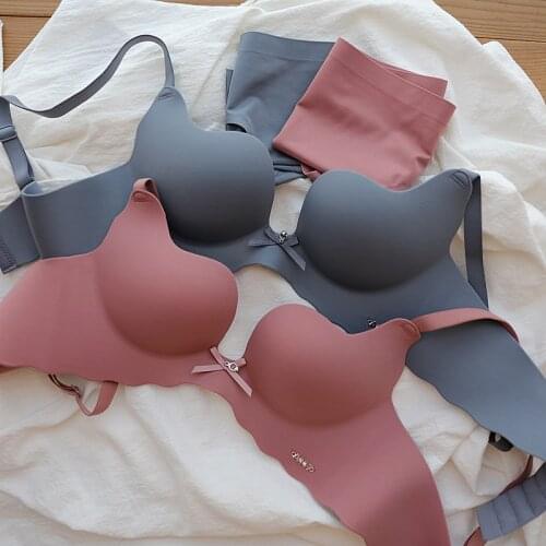 Thin Cup Mango Curved Simple Bra Japanese One Piece Seamless No Steel Ring Bralette Girls Small Chest Gathering Underwear Set