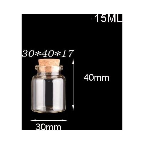 30*40*17 15ml 100pcs/lot Empty Glass Bottles with Cork Glass Vials Jars Pendant Containers for Sand Liquid Jewelry Pendant