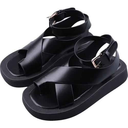 Fashion Toe Sandals Womens New Style 2021 Thick-soled All-match One Buckle Roman Womens Shoes Fashion Non-slip Wear-resistant