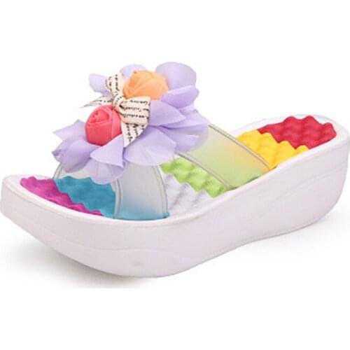 Colorful Summer Womens Slippers Fashion Chunky Sandals Waterproof Beach Shoes Cute Girls Wedge Shoes White Yellow Flip Flops
