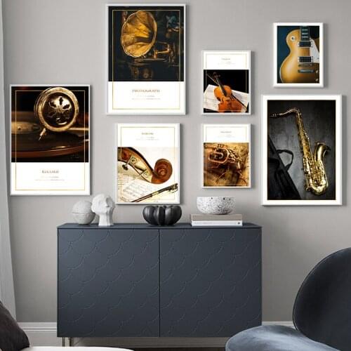 Modern Nordic Canvas Painting Anime Wall Art Violin Guitar Pictures Retro Musical Instrument Print Poster Living Room Decoration
