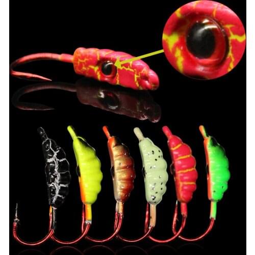 WALK FISH 6Pcs/Lot 21mm 1.5g Winter Ice Jig Sinking Lead Head Hook Maggot Worm Metal Bait Mini Fishing Lure Artificial Bait