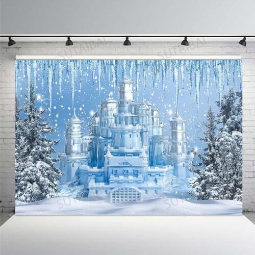 Frozen Backdrops for Photography Winter Wonderland Castle Snowflake Backgrounds Photo Studio Princess Girl Christmas Decorations