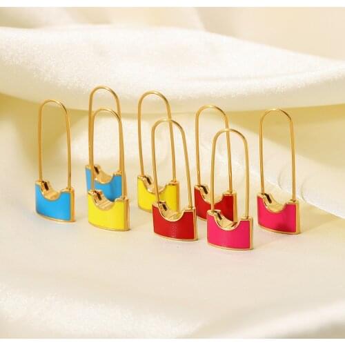 Stainless steel color drip lock earrings Hoop Earrings for Women Small Safety Pin Earrings Hoops Long Bar Minimal Jewelry