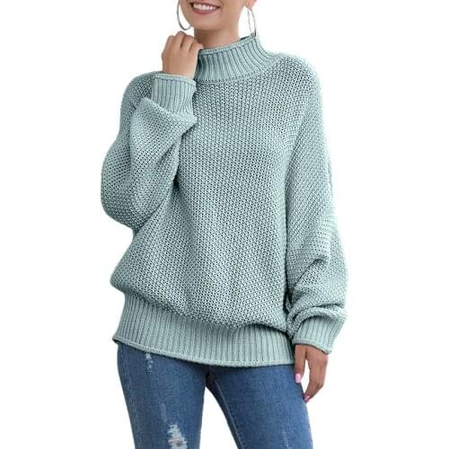 Women Autumn Winter Warm Knitted Sweater Elegant long Sleeve Pullover Top Casual Plain Turtleneck Loose Knitwear Sweater