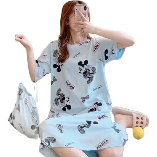 Disney Mickey Minnie Mouse Cotton Night Dress Women Summer 2021 Short Sleeve Loose Sleepwear pjama for Women Pijama Mujer Verano
