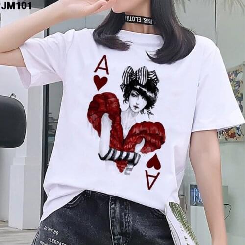 Womens Short Sleeve Tshirt Harajuku Girls Poker Pattern Printing T shirt Fashion Streetwear White Tops Woman T-shirt Clothing