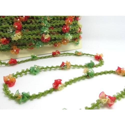 2 Yards Red Woven Rococo Ribbon Trim on Chiffon Ribbon|Decorative Floral Ribbon|Scrapbook Materials|Clothing|Decor