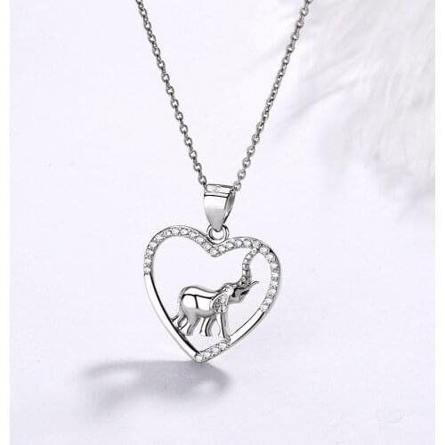 6049 Sterling Silver 925 Necklace Heart Elephant Pendant Necklace for Women Silver Jewelry
