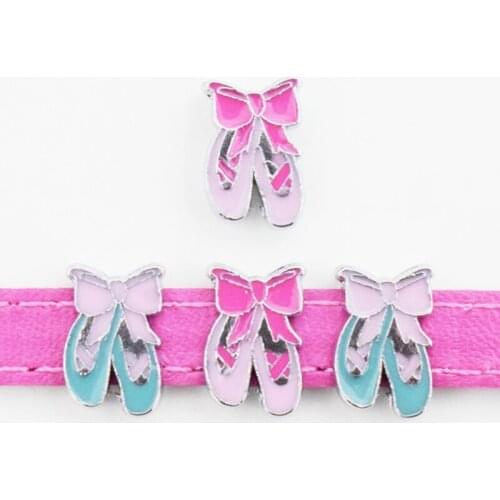 8mm Hole Color Ballet Shoes Slide Charms Enamel Slide Beads DIY Accessories Handmade Jewelry For Bracelets Key Chains Pet Collar