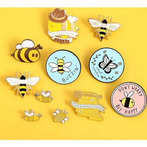Custom Bee set homophonic Be Kind Save Bee Enamel Pin Brooche Bag Clothes Lapel Pin Pink Blue Round Badge Honey Bee Jewelry Gift