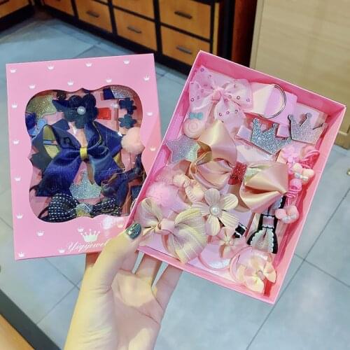 2020 Baby Accessories Cute Kids Infant Princess Hairpin Baby Girls Bowknot Flower Motifs Hair Clip Set Gift Box Props