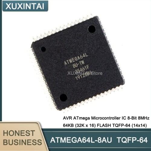 20Pcs/Lot ATMEGA64L-8AU ATMEGA64L AVR ATmega Microcontroller IC 8-Bit 8MHz 64KB (32K x 16) FLASH TQFP-64 (14x14)