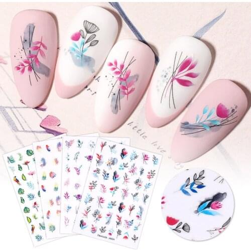 Harunouta 1 Sheet 3D Nail Sticker Flower Leaves Lines Sliders Transfer Decals For Nails DIY Manicures Decoration