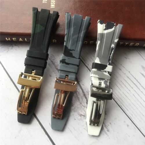 Top quality Camouflage Silicone rubber Watchband For Audemars for Piguet Strap 26mm Watch AP Band Men Bracelet butterfly buckle